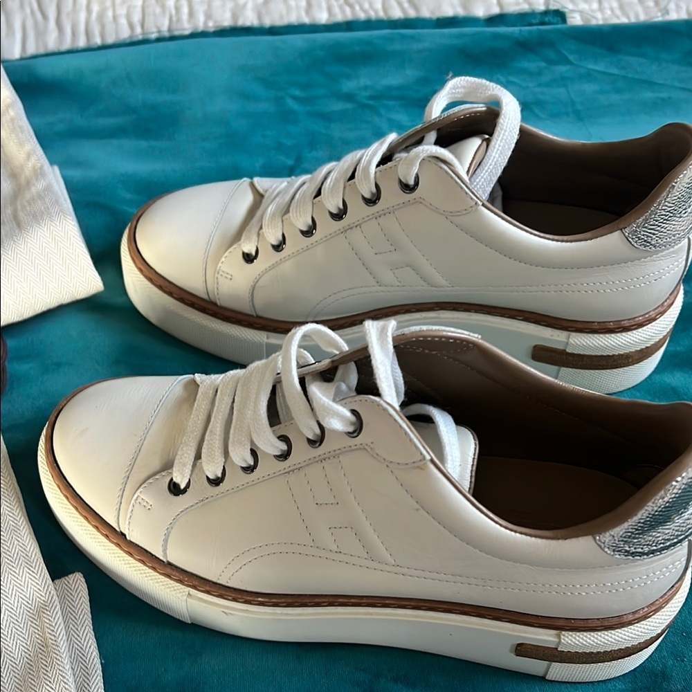 Hermes Calfskin Polo Sneakers 37.5 White - Picture 3 of 16